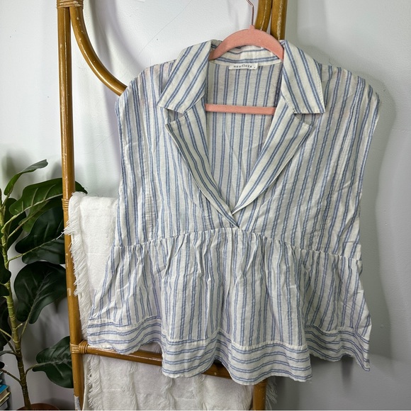 Neuflora Blue Striped Blouse sz M - Picture 2 of 7